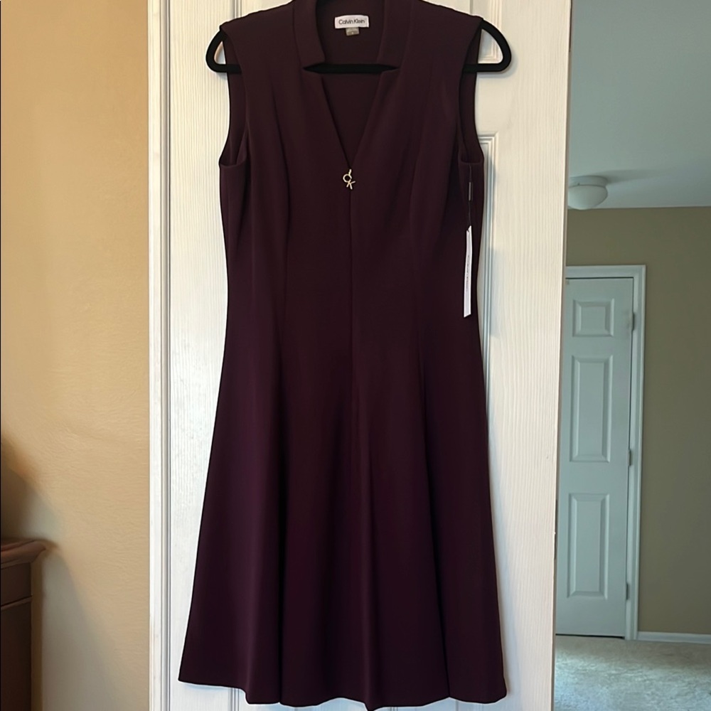 Calvin Klein Eggplant Purple Sleeveless A-Line Midi Dress Sz 8